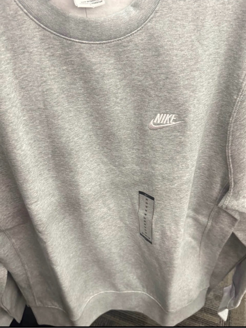 Nike Light Gray Crewneck Sweatshirt with Embroidered Logo
